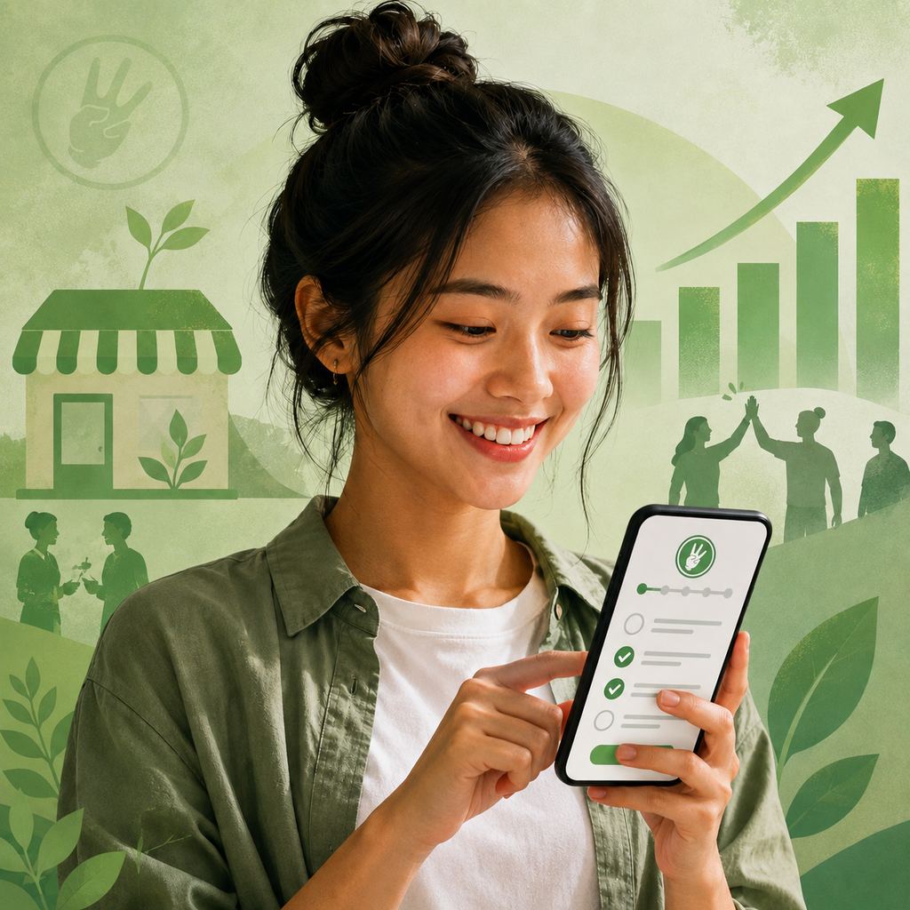 Small business owner taking the Sustain-O-Meter test on a phone